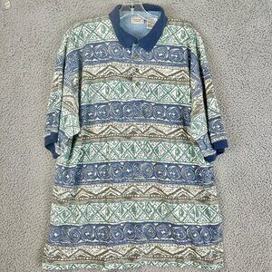Vtg 90s Bugle Boy Leaves Polo Shirt Large Sport Grunge Vaporwave Surf Skate